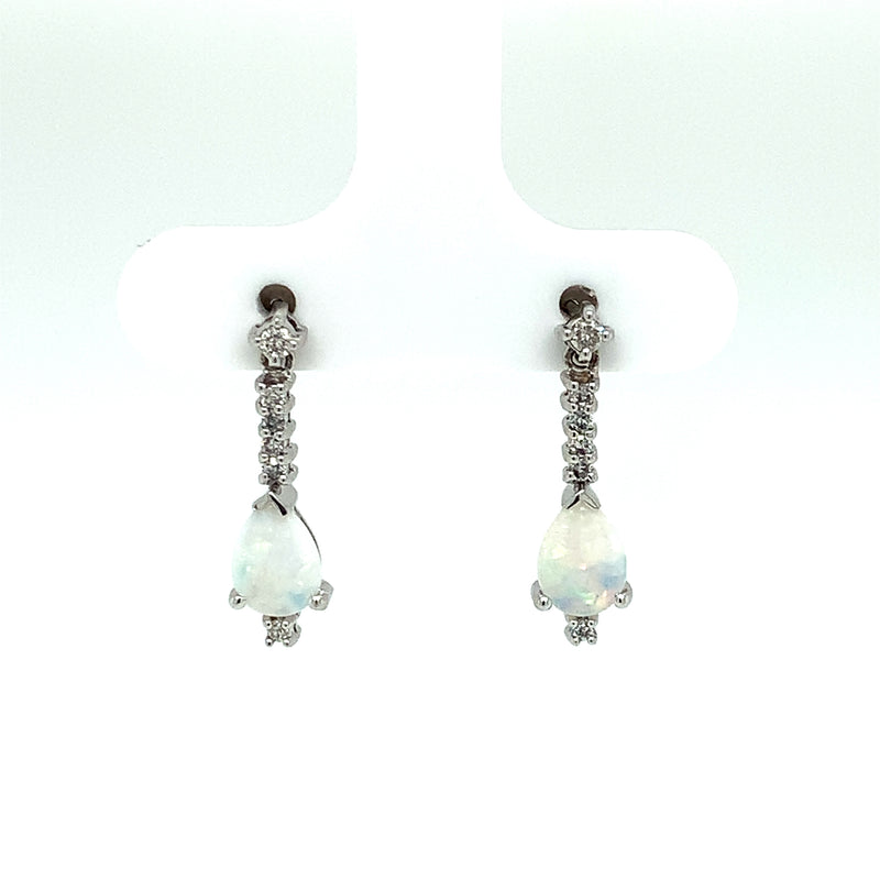 14 Karat White Opals Gemstone Earrings