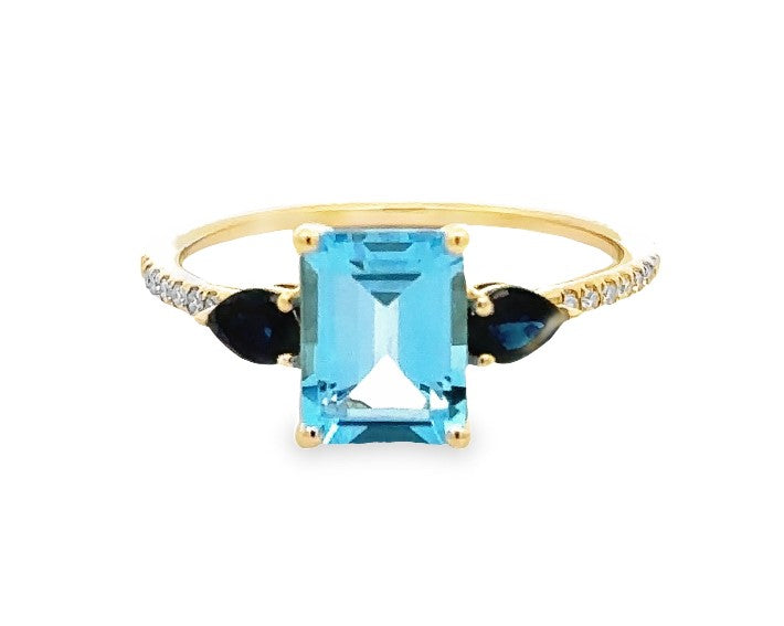 14 Karat Yellow Lady's 3 Stone Gemstone Fasion Ring