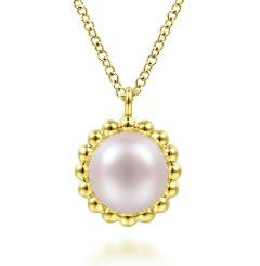 14 Karat Yellow Drop Pearl Pendant - GABRIEL & CO.