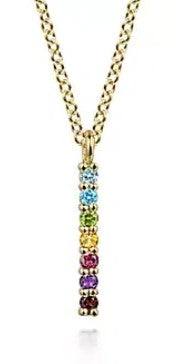 14 Karat Yellow Bar Gemstone Necklace