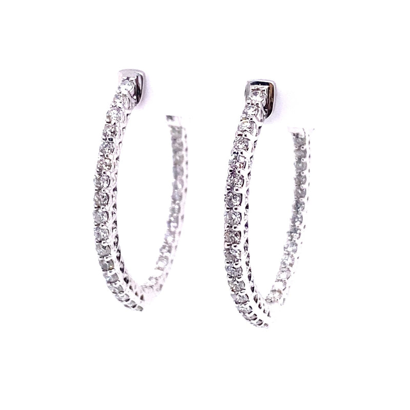 14 Karat White Medium Hoop Diamonds Earrings