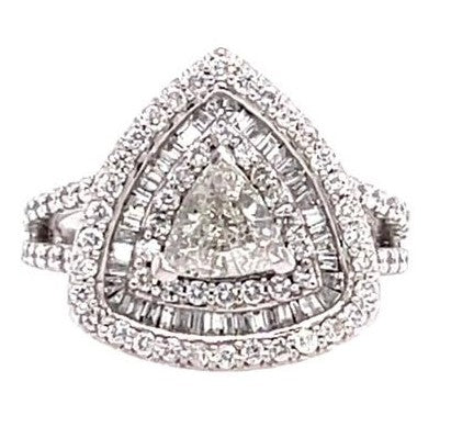 White 14 Karat Halo Trillian Shape Diamond Engagement Ring - MALAKAN DIAMOND CO.