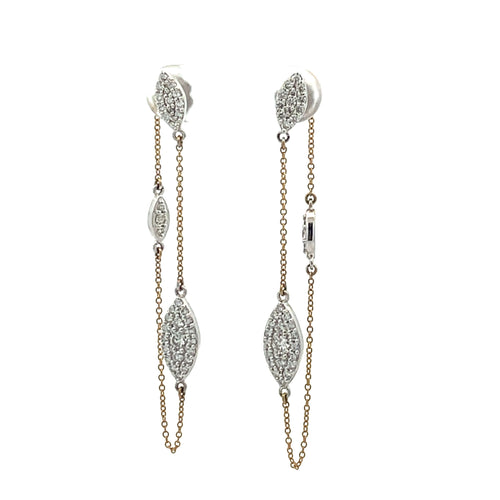 14 Karat Two Tone Dangle Diamond Earrings - MALAKAN DIAMOND CO.