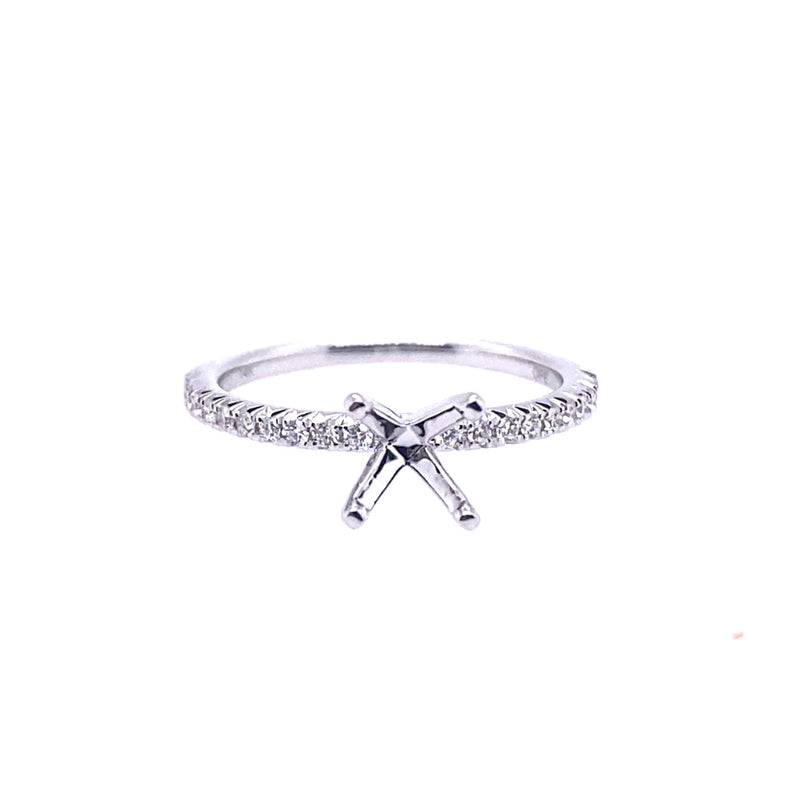14 Karat White Straight P Unisex Diamond Semi-Mount Ring (Center Stone Sold Separate)