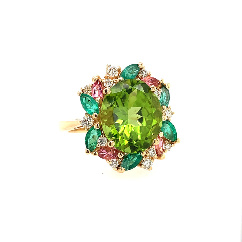 14 Karat Yellow Lady's Halo Gemstone Fasion Ring