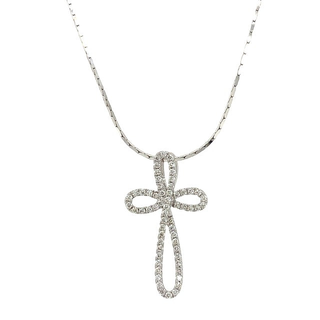 14 Karat White Cross Diamond Pendant