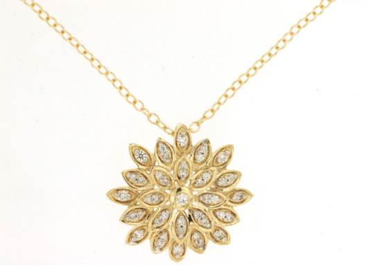 14 Karat Yellow Flower Diamond Pendant