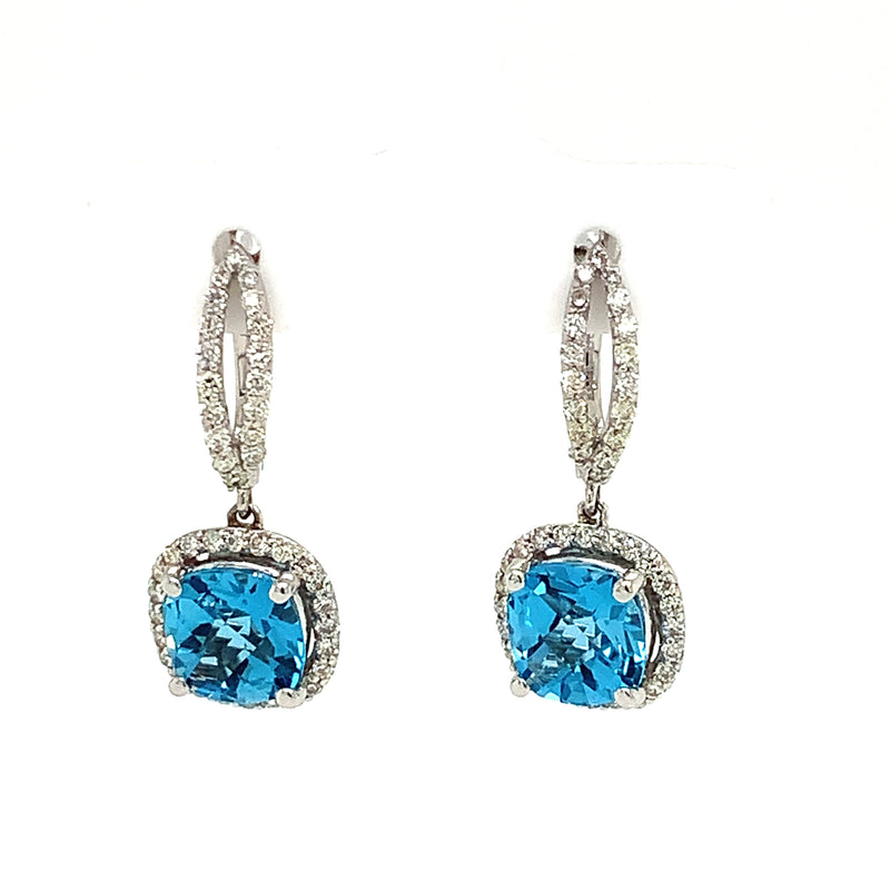 14 Karat White Blue Topazes Gemstone Earrings