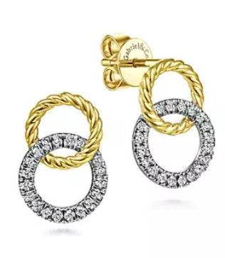 14 Karat Two Tone Stud Diamond Earrings