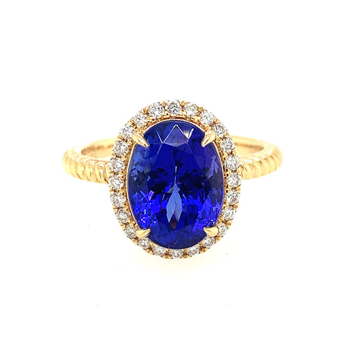 18 Karat Yellow Lady's Halo Gemstone Fasion Ring - ADG JEWELS LLC