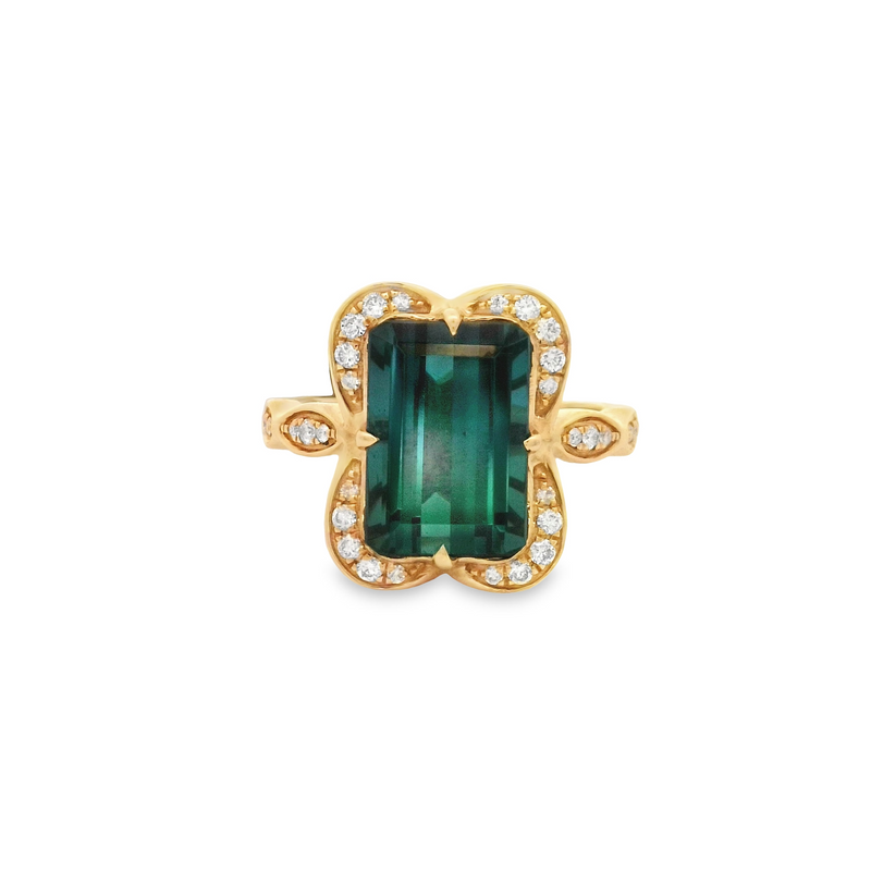 18 Karat Yellow Lady's Halo Gemstone Fasion Ring