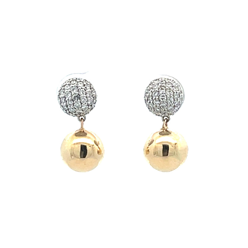 14 Karat Two Tone Drop Diamond Earrings