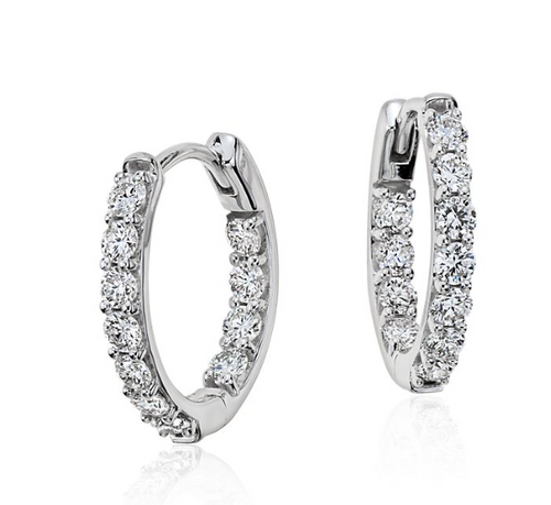 14 Karat White Huggie Diamonds Earrings - REAL GEMS CORP