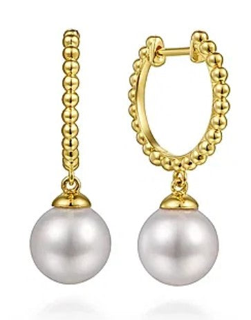 14 Karat Yellow Huggie Pearls Earrings - GABRIEL & CO.
