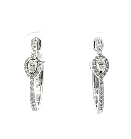 14 Karat White Small Hoop Diamond Earrings - MALAKAN DIAMOND CO.