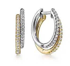 14 Karat Two Tone Huggie Diamonds Earrings