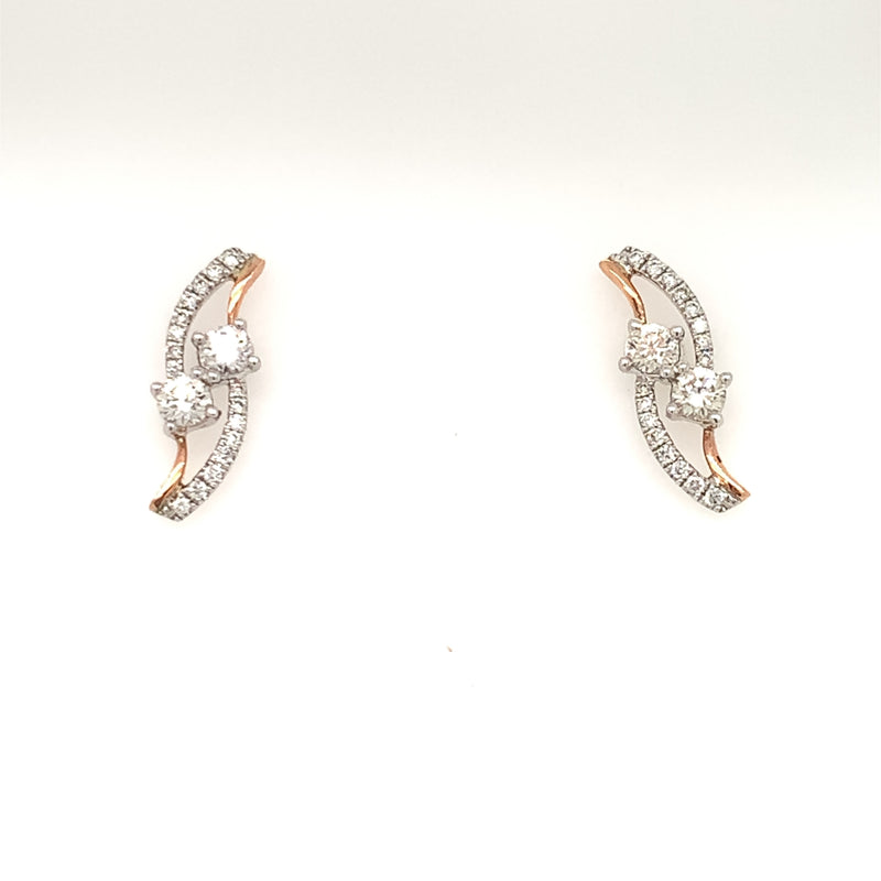 14 Karat Two Tone Stud Diamond Earrings