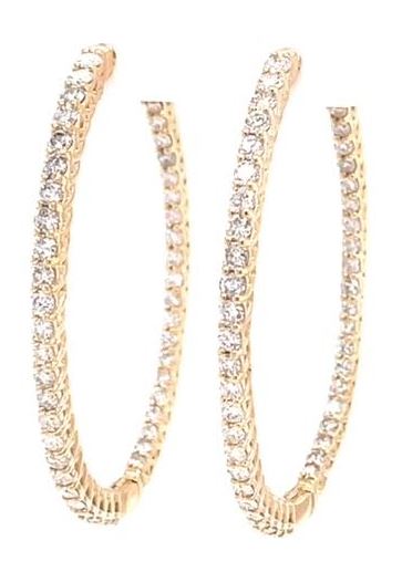 14 Karat Yellow Large Hoop Diamonds Earrings