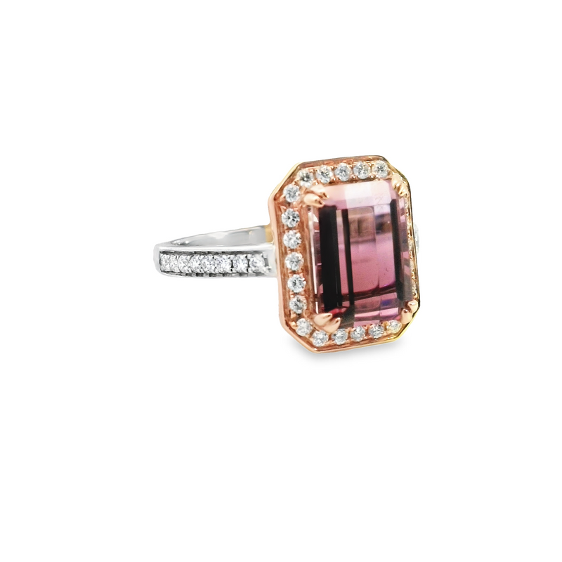 18 Karat Two Tone Lady's Halo Gemstone Fasion Ring