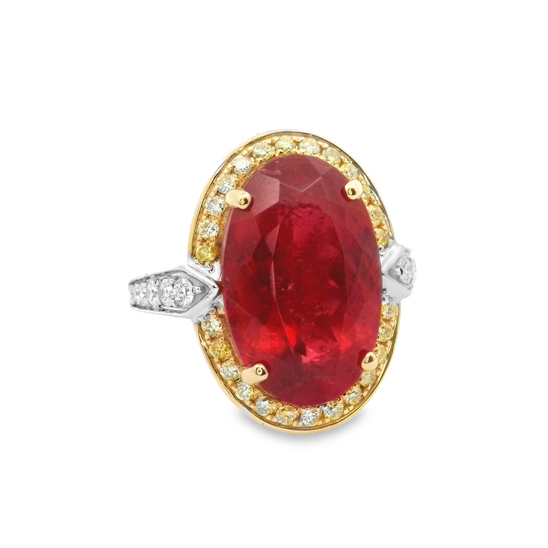 18 Karat Two Tone Lady's Halo Gemstone Fasion Ring
