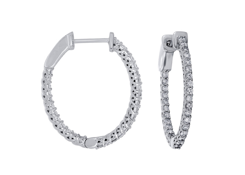 14 Karat White Medium Hoop Diamonds Earrings