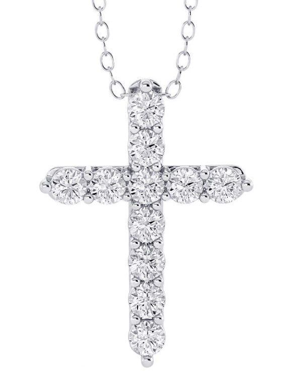 14 Karat White Cross Diamond Pendant - COSTAR JEWELRY