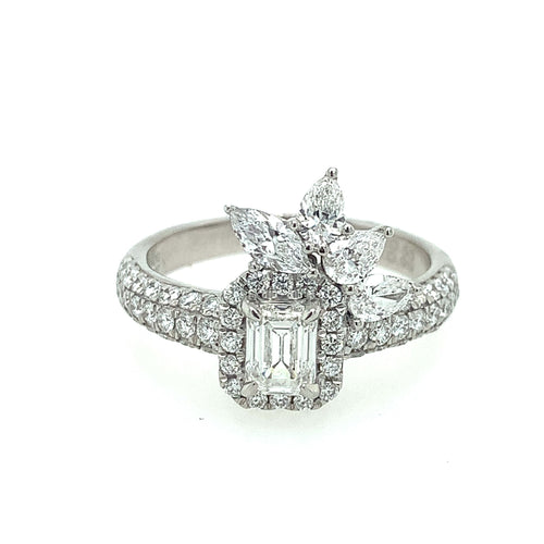 Platinum White Halo Engagement Ring - ADG JEWELS LLC