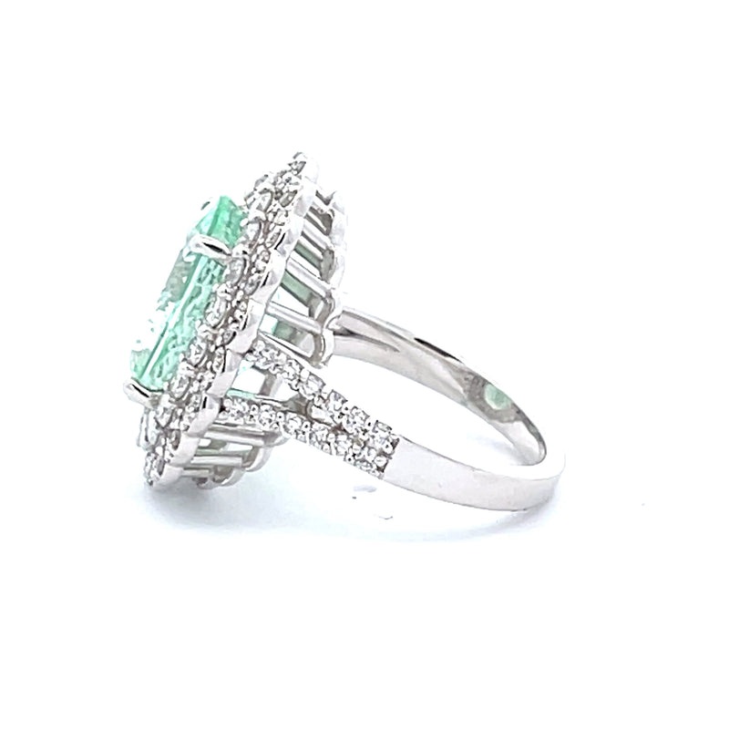 14 Karat White Lady's Halo Gemstone Fasion Ring - MALAKAN DIAMOND CO.