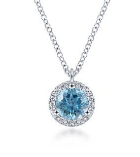 14 Karat White Halo Gemstone Necklace