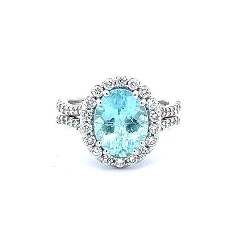 14 Karat White Lady's Halo Gemstone Fasion Ring - MALAKAN DIAMOND CO.