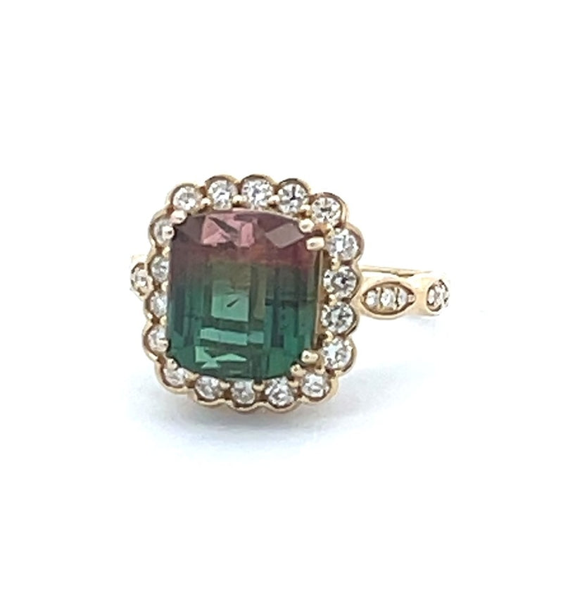 14 Karat Yellow Lady's Halo Gemstone Fasion Ring