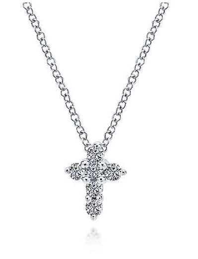14 Karat White Cross Diamond Pendant - GABRIEL & CO.