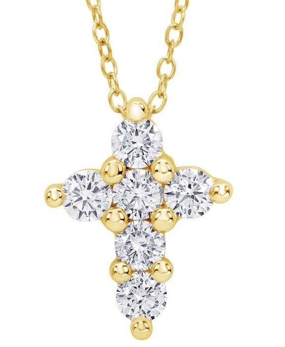 14 Karat Yellow Cross Diamond Pendant