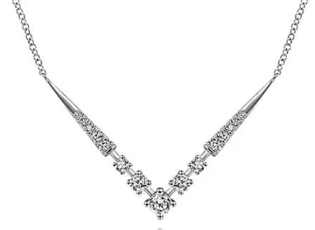 14 Karat White Bar Diamond Necklace - GABRIEL & CO.