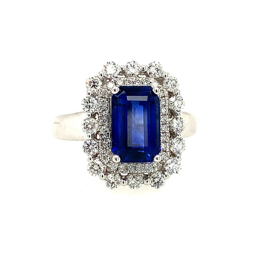 14 Karat White Lady's Halo Gemstone Fasion Ring - GEMSONE CORPORATION