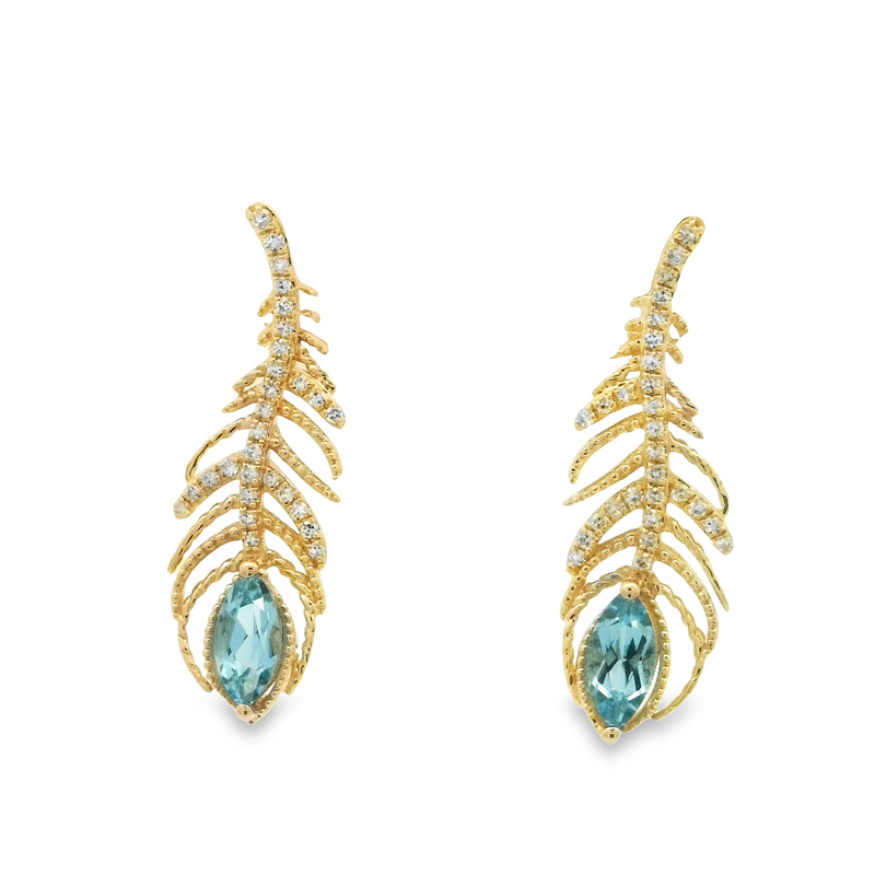 14 Karat Yellow Blue Topazes Gemstone Earrings