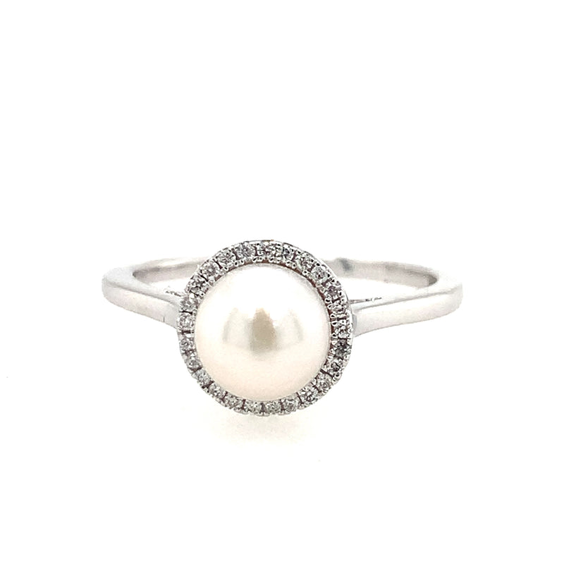 14 Karat White Halo Pearl Ring