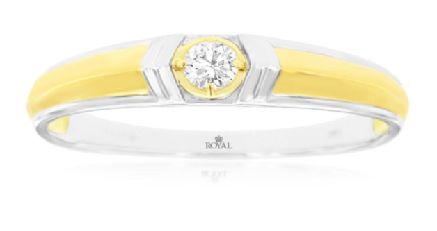 Two Tone 14 Karat Step Edge Wedding Band