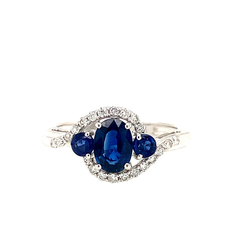 14 Karat White Lady's 3 Stone Gemstone Fasion Ring