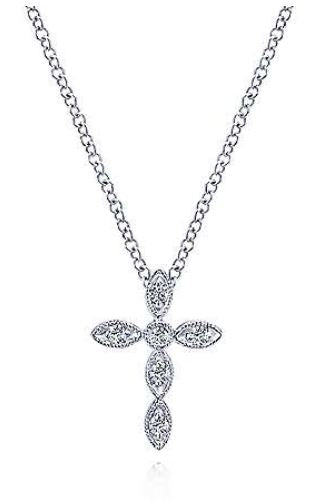 14 Karat White Cross Diamond Pendant - GABRIEL & CO.