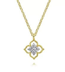 14 Karat Yellow Flower Diamond Pendant - GABRIEL & CO.