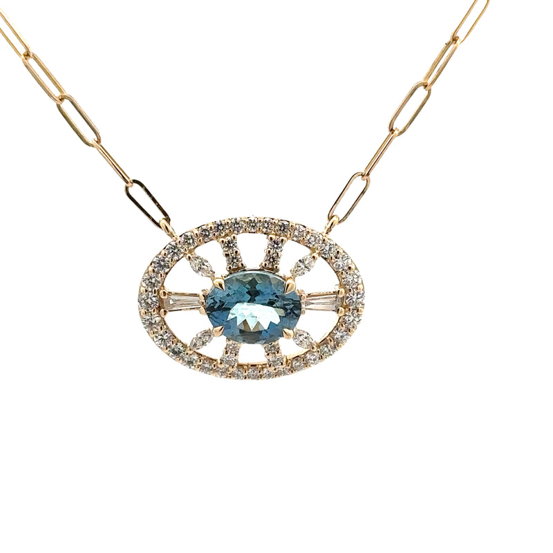 14 Karat Yellow Halo Gemstone Necklace
