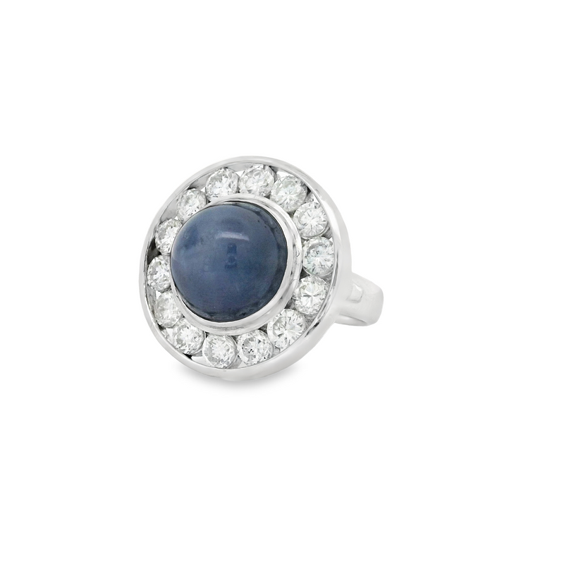 18 Karat White Lady's Halo Gemstone Fasion Ring