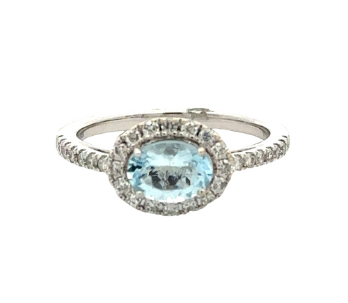 14 Karat White Lady's Halo Gemstone Fasion Ring - ROYAL JEWELRY MFG, INC.