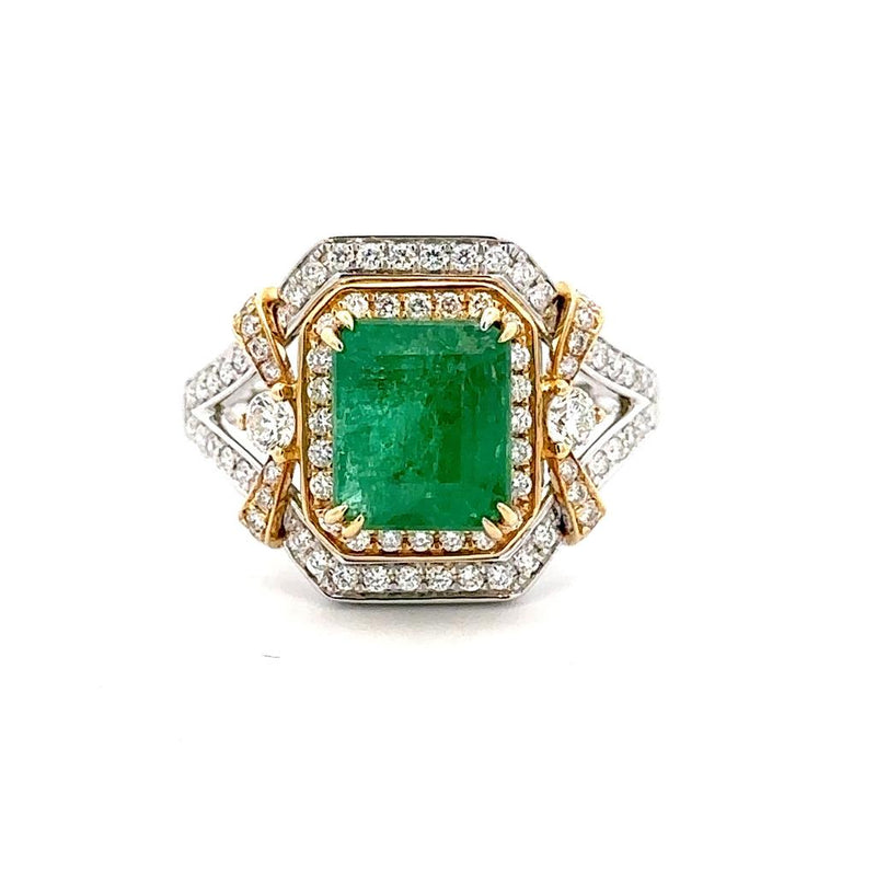18 Karat Two Tone Lady's Halo Gemstone Fasion Ring