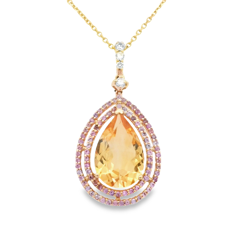 14 Karat Yellow Halo Gemstone Pendant