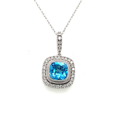 14 Karat White Halo Gemstone Necklace - ROYAL JEWELRY MFG, INC.