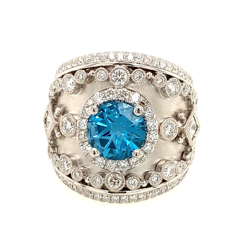 18 Karat White Lady's Halo Gemstone Fasion Ring - GABRIEL & CO.