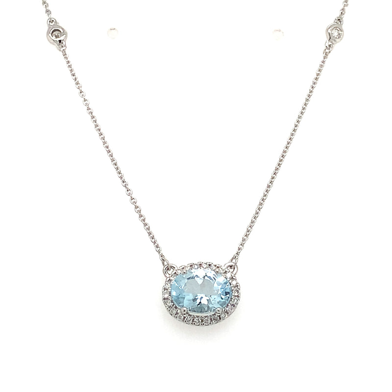 14 Karat White Halo Gemstone Necklace