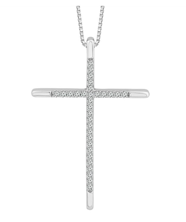 10 Karat White Cross Diamond Pendant